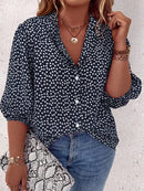 Camisa Manga Lanterna Estampa Floral Plus Size Azul Royal / G