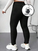 Legging De Malha Elástica Com Cintura Alta Felpuda Plus Size +