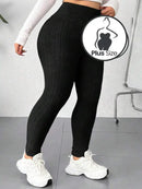 Legging De Malha Elástica Com Cintura Alta Felpuda Plus Size +