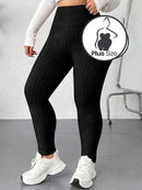 Legging De Malha Elástica Com Cintura Alta Felpuda Plus Size +