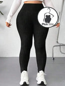 Legging De Malha Elástica Com Cintura Alta Felpuda Plus Size +