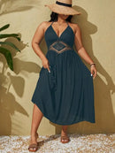 Saída De Praia Plus Size Renda Elegante Azul Marinho / G