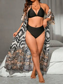 Shein Swim Lushore Vestido Quimono Plus Size Estampa Animal Patchwork Com Cinto