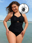 Shein Vcay Maiô De Uma Peça Com Alça Halter Cor Sólida Plus Size