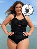 Shein Vcay Maiô De Uma Peça Com Alça Halter Cor Sólida Plus Size