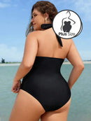 Shein Vcay Maiô De Uma Peça Com Alça Halter Cor Sólida Plus Size