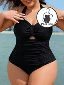 Shein Vcay Maiô De Uma Peça Com Alça Halter Cor Sólida Plus Size