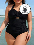 Shein Vcay Maiô De Uma Peça Com Alça Halter Cor Sólida Plus Size