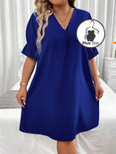 Vestido Charme Tropical Manga Flare Plus Size Azul Royal / G (0Xl)