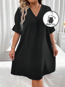 Vestido Charme Tropical Manga Flare Plus Size Preto / G (0Xl)