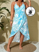 Vestido Envelope Estampado Com Flores Para Praia Em Plus Size