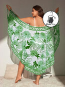 Vestido Envelope Estampado Com Flores Para Praia Em Plus Size Verde / G (0Xl)