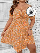 Vestido Floral Plus Size Várias Cores Laranja / G