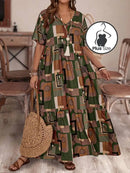 Vestido Longo Plus Size Estampa Geométrica Multicolorido / G